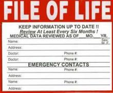 Blank of example of a File of Life information card