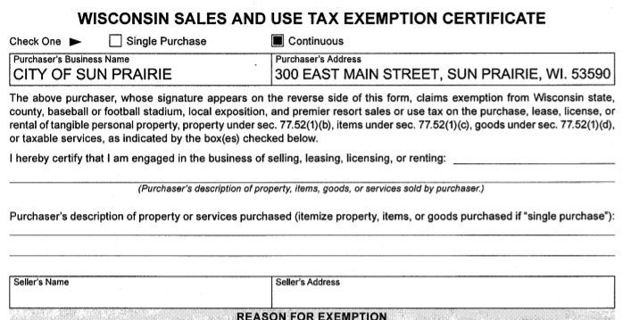 WI Sales and Use Tax Exemption Certificate Opens in new window