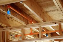 Sprinkler system being installed in a home
