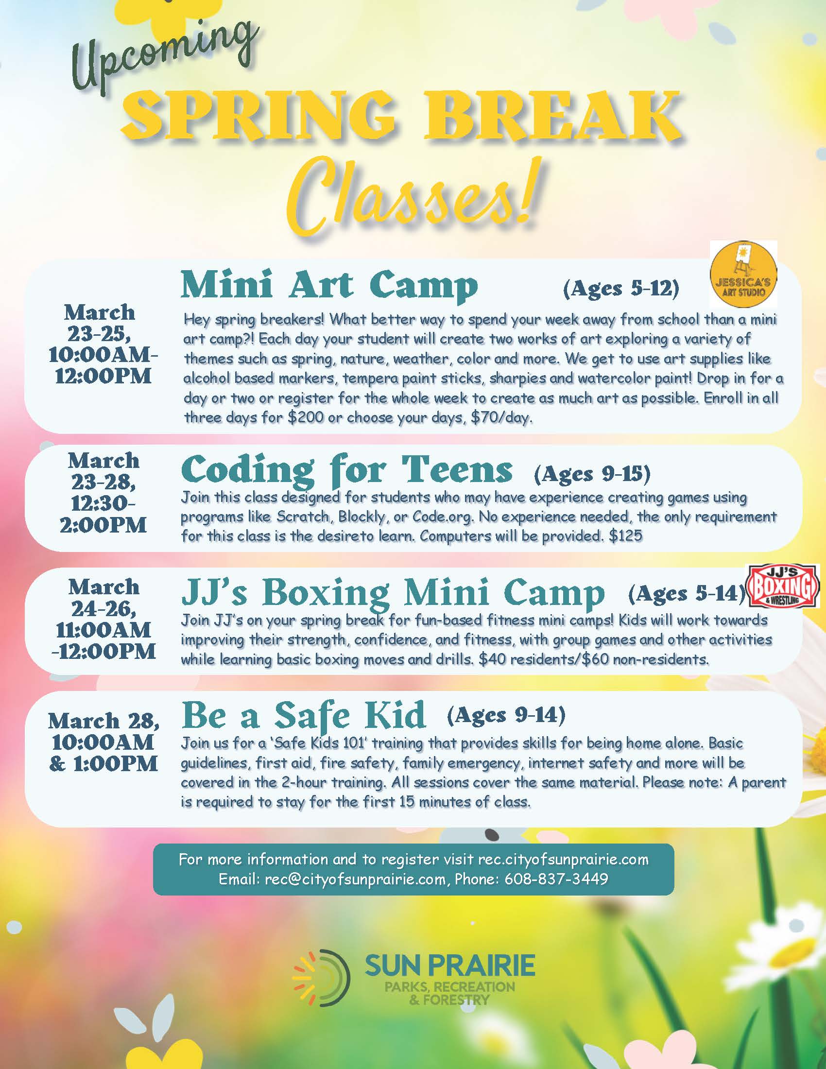 2026 Spring Break Classes Flyer